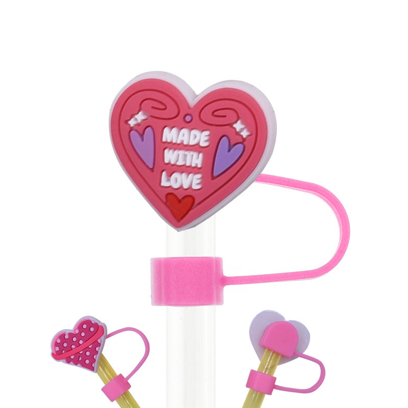 Wholesale Random 100pcs Cartoon Heart Straw Cover Straw Tube Cap