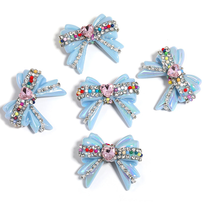 Wholesale 5pcs Water Diamond UV Plated Colored Bow Acrylic Beads ACC-BDS-BLG011