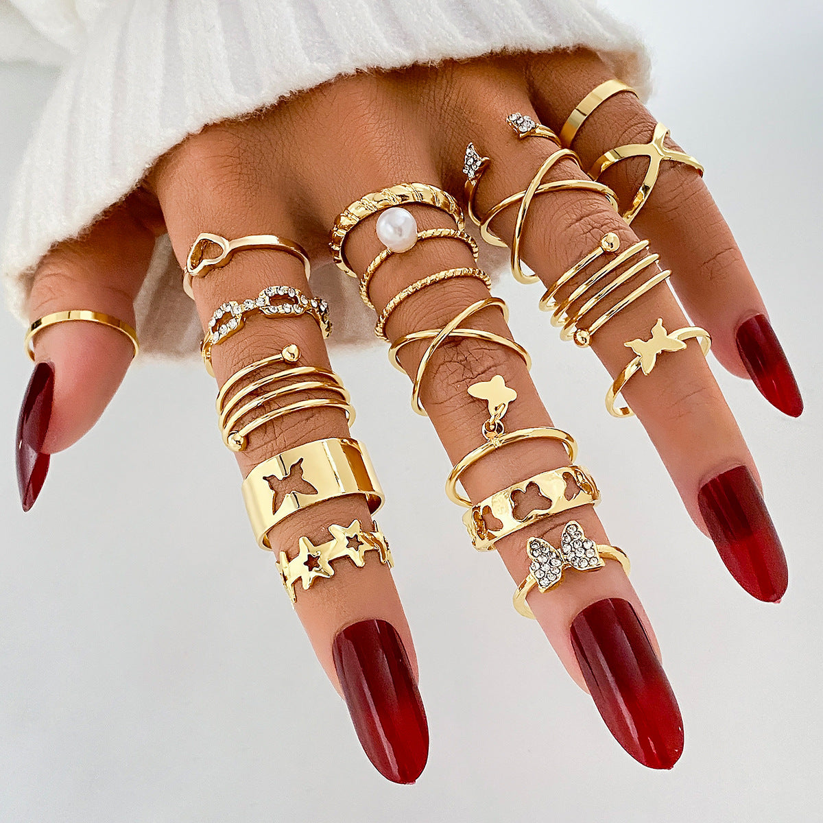 Wholesale  30pcs/set color gem ring literary retro butterfly snake ring