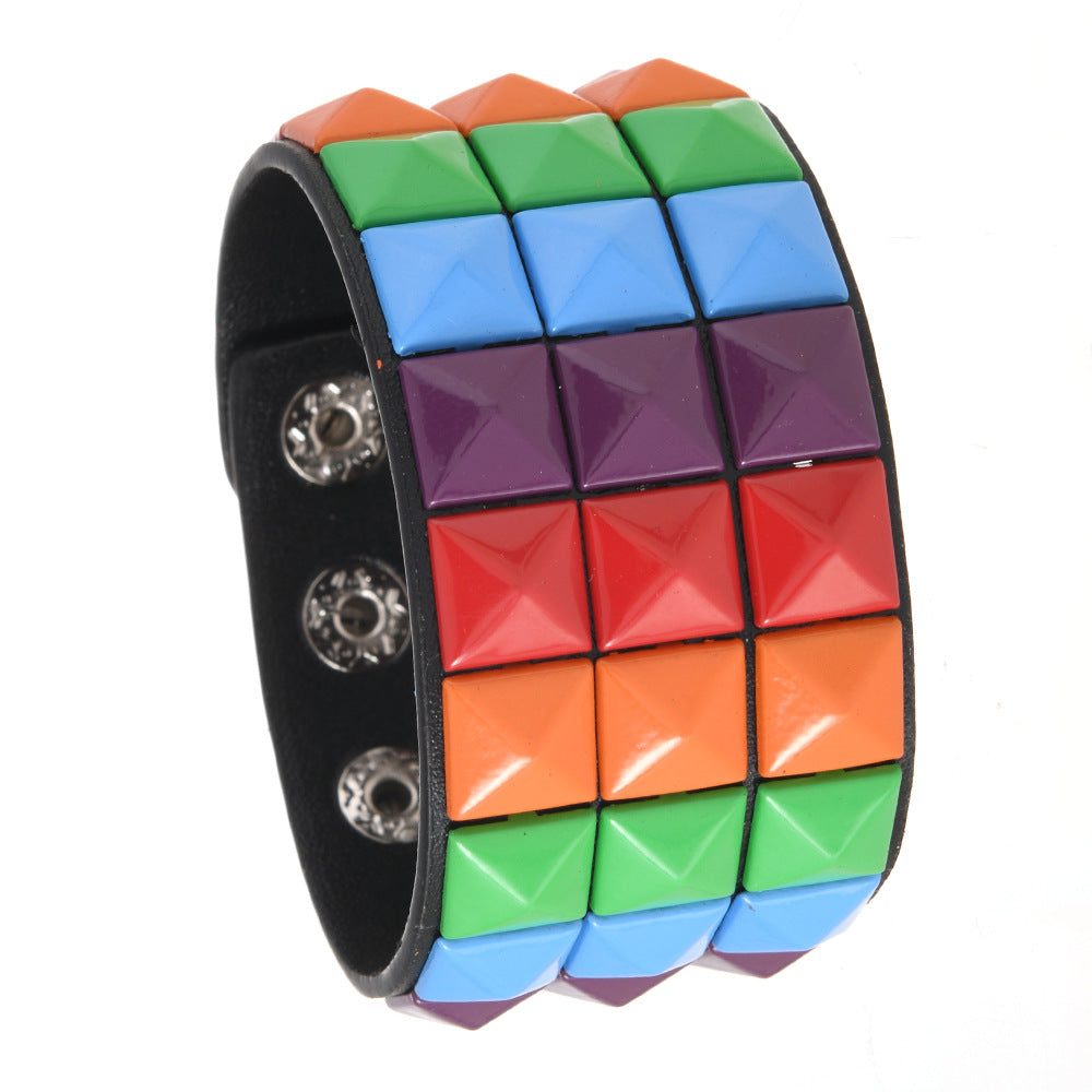 Wholesale Punk Multicolor Square Nail PU Bracelet Leather Bracelet
