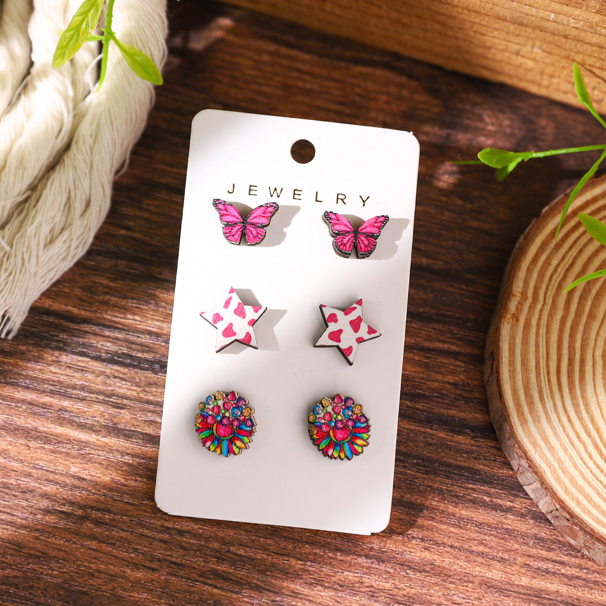 Wholesale Wooden Western Cowboy Style Cow Earrings
