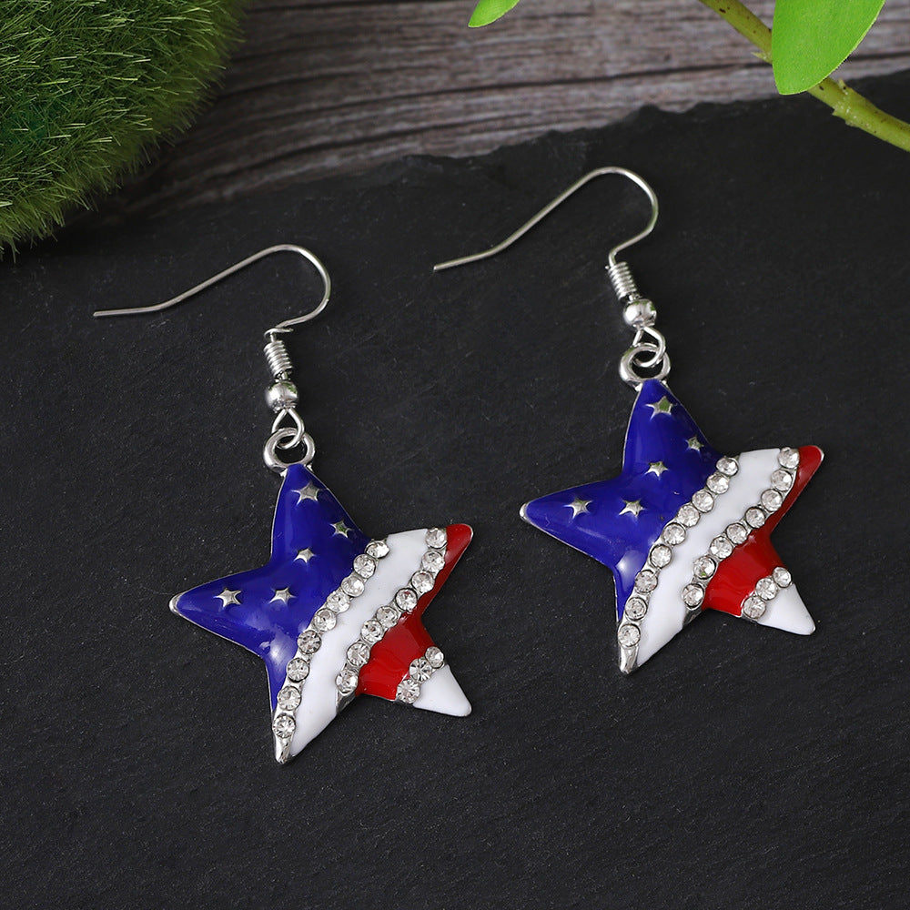 Wholesale  Geometric Five-pointed Star Earrings Independence Day Flag Pendant Earrings