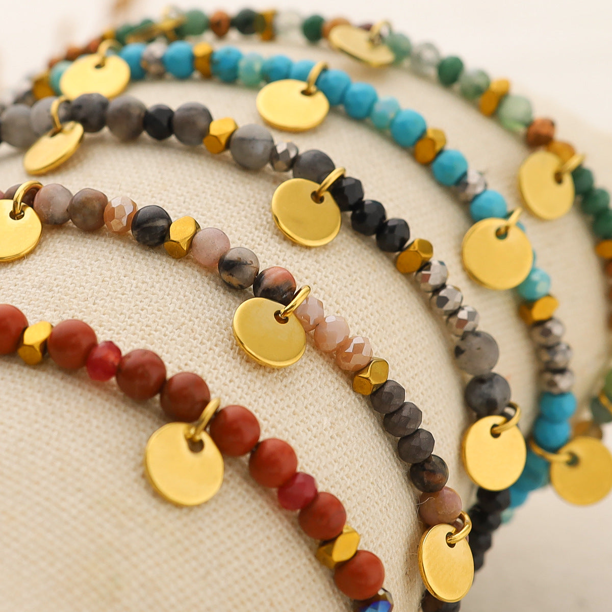 Wholesale Handmade Beaded Small Disc 18K Gold Plated Stainless Steel Bracelet ACC-BT-Yachan003