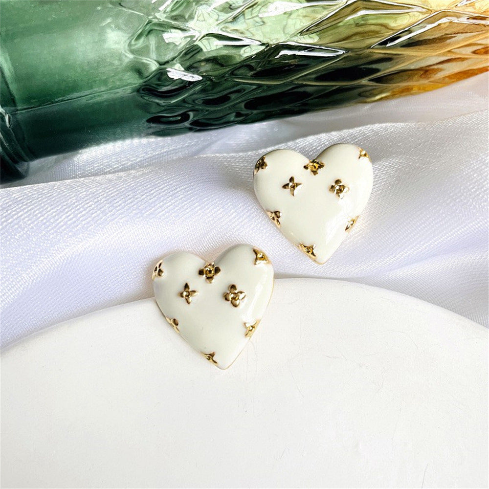 Wholesale Heart Shape Enamel Earrings,  Floral Love Design Drip Oil Finish,  Trendy Boutique Jewelry for Party Gift