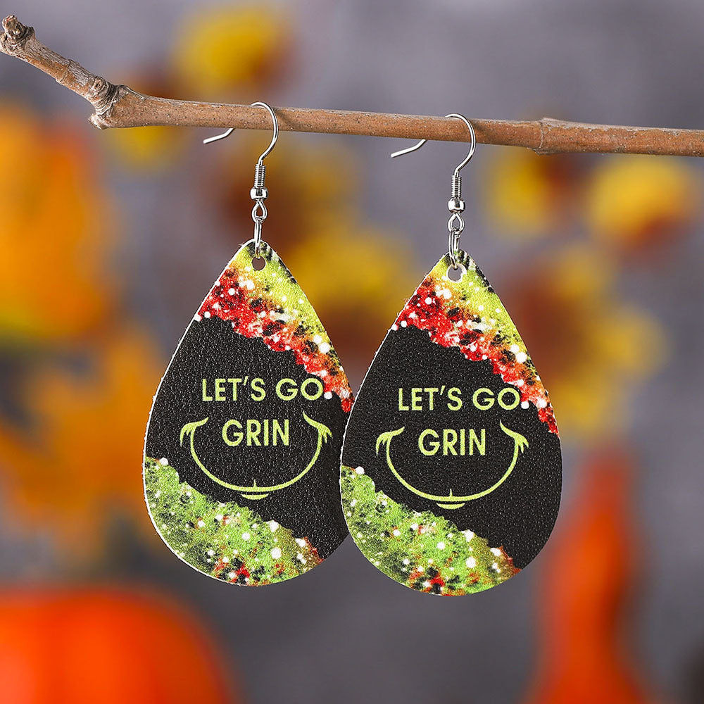 Wholesale St. Patrick's Day Crystal Double Sided PU Leather Earrings ACC-ES-ChuLian089