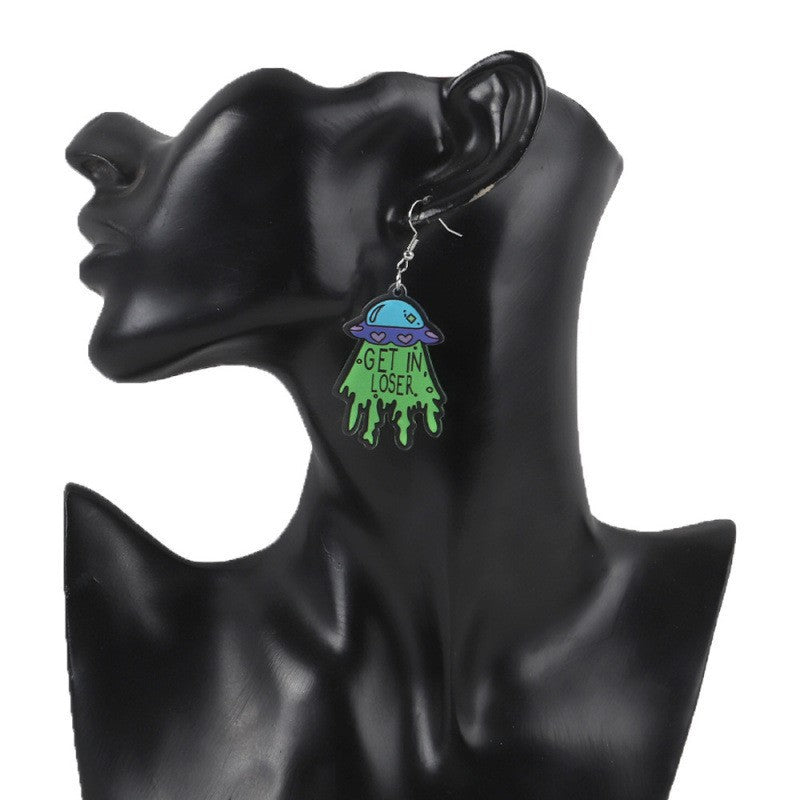 Wholesale Acrylic Cartoon UFO Alien Spaceship Acrylic Earrings