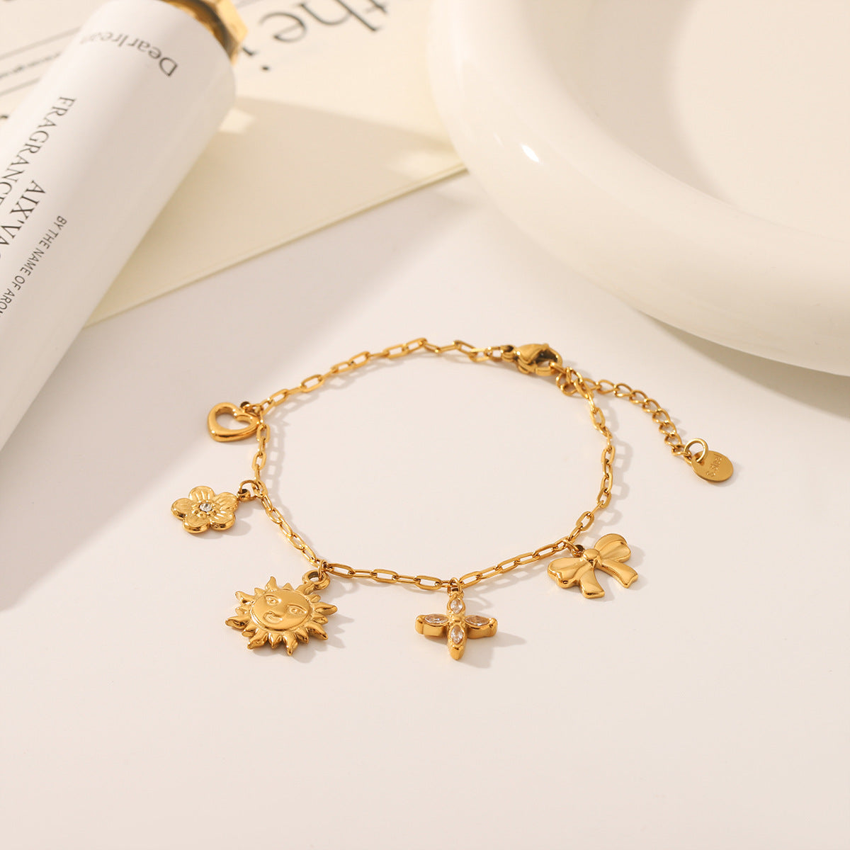 Wholesale Stainless Steel Sunflower Heart Bow Bracelet