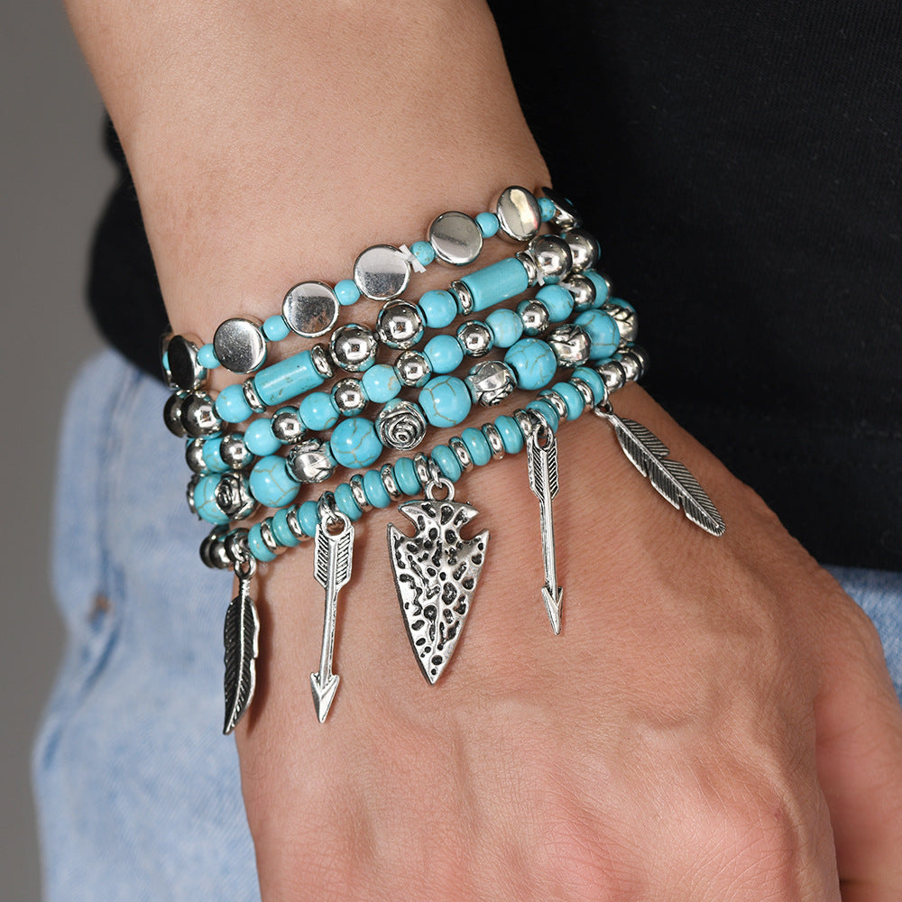Wholesale Turquoise Western Cowboy Style Bracelet,  Handmade Fashion Jewelry for Women,  Everyday Wear Gift