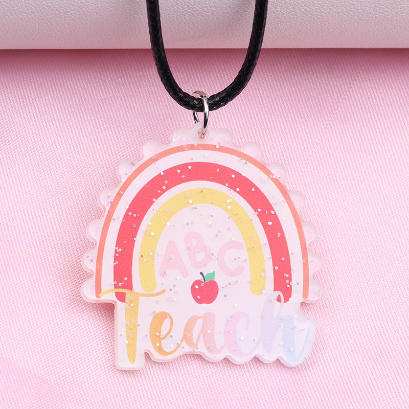 Wholesale Teacher's Day Cartoon Rainbow Acrylic Necklace ACC-NE-DA001