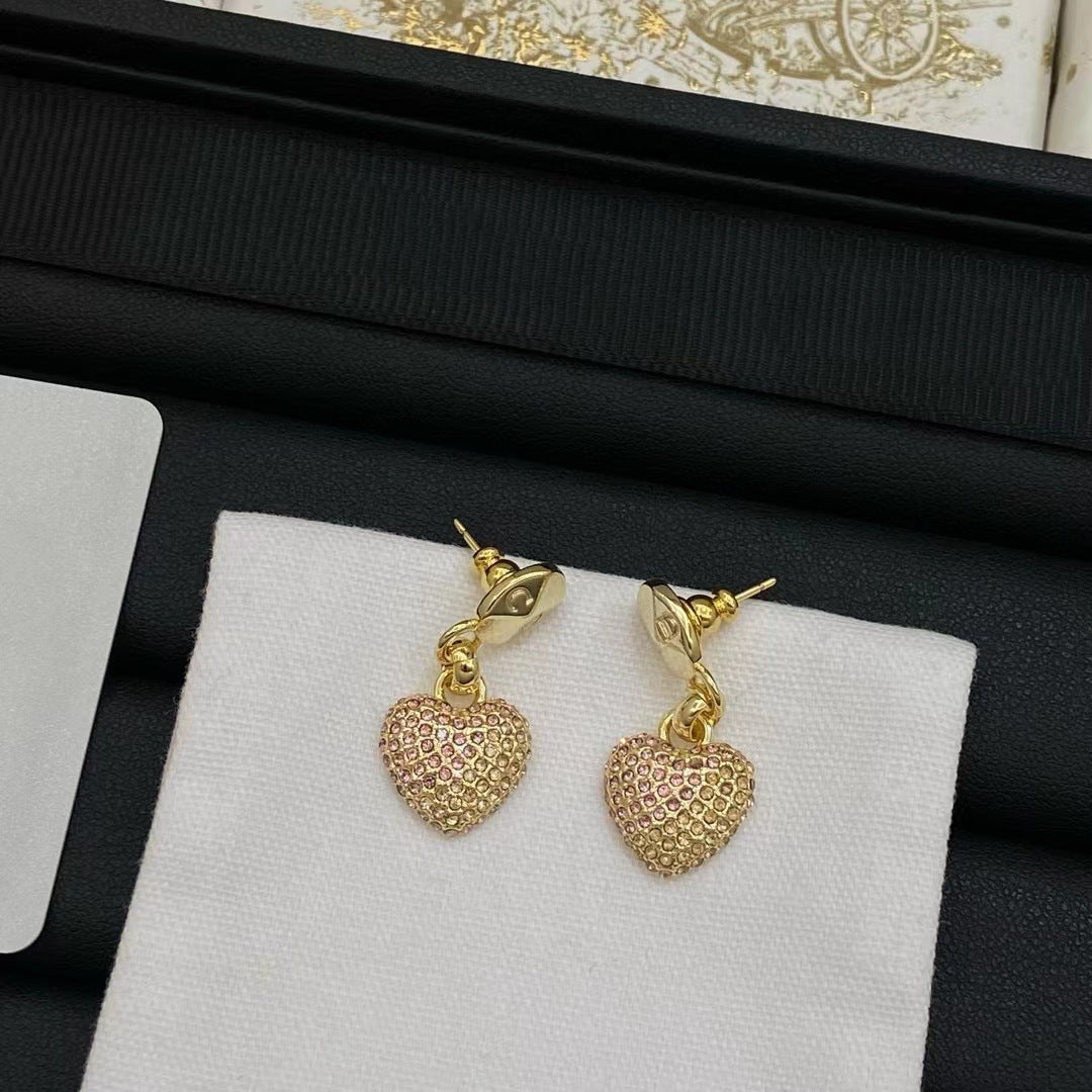 Wholesale Brass rhinestone heart-shaped letter earrings ACCVIP