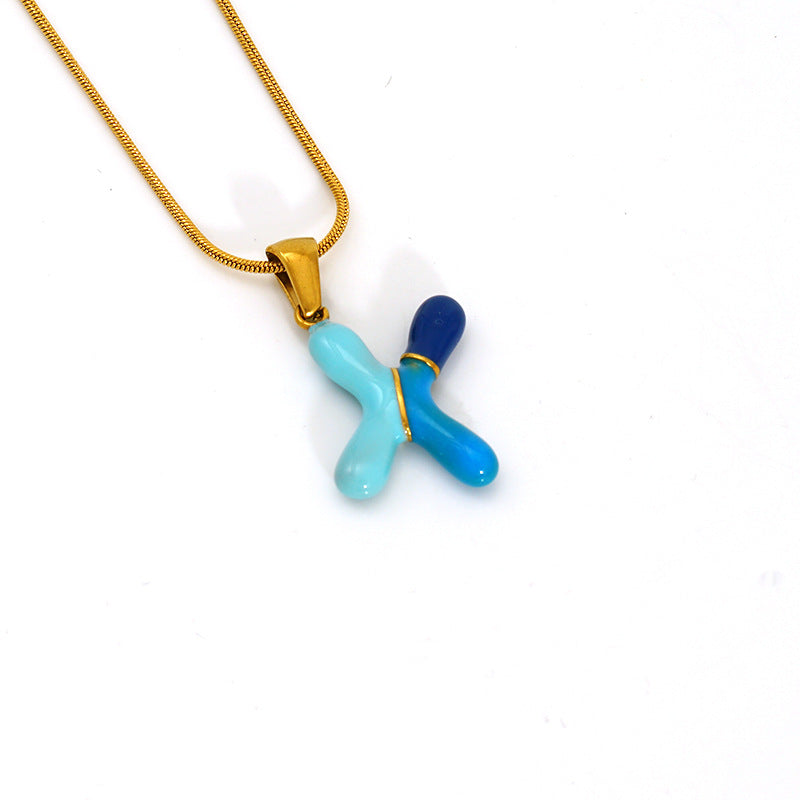 Wholesale Titanium steel oil drop 26 English letter necklace