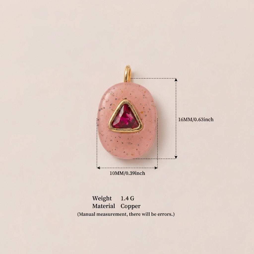 Wholesale Cross-Border Independent Website New Dopamine-Colored Birthstone Zircon Round and Square Cute DIY Pendant Gold-Plated