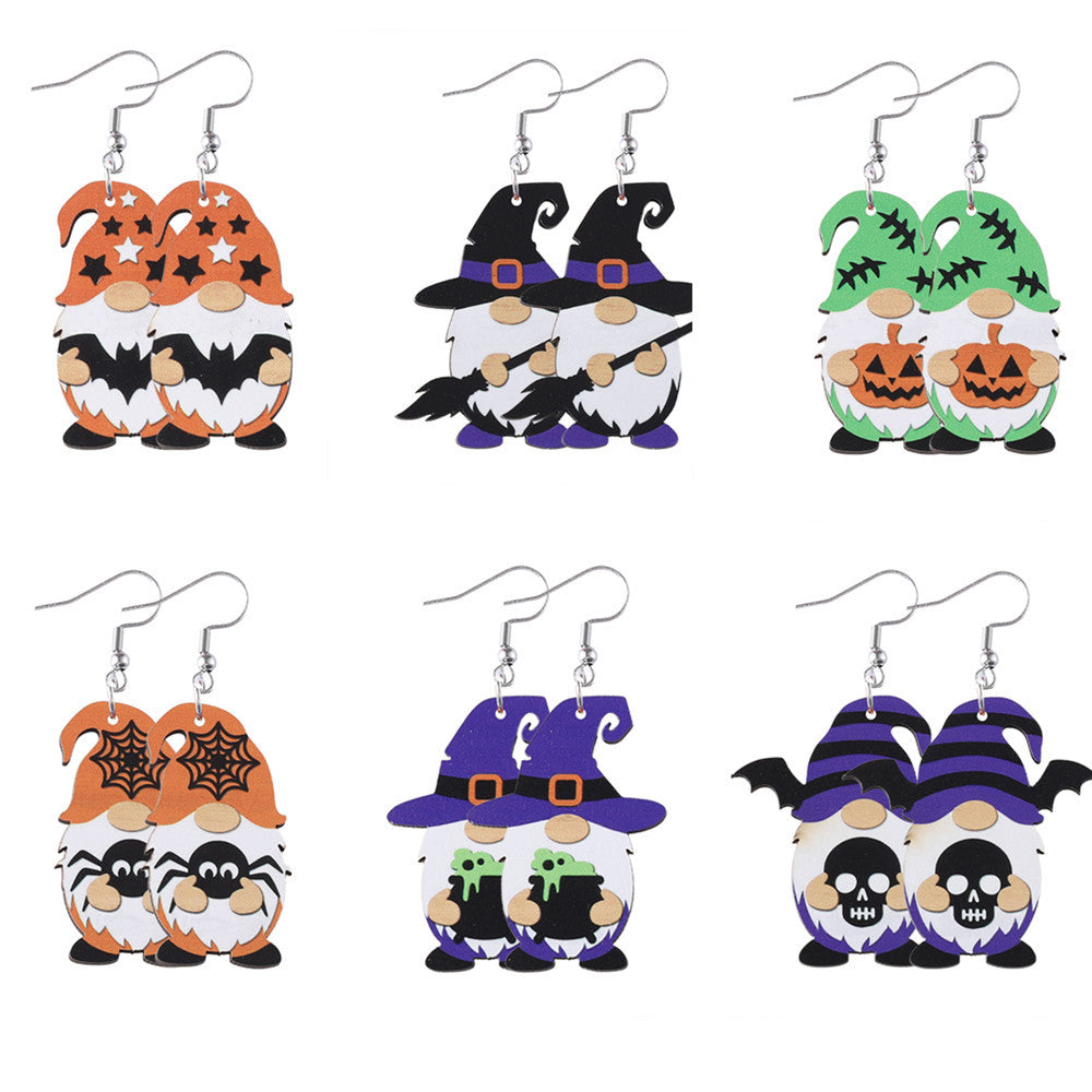 Wholesale Halloween Bat Skull Cute Dwarf Pendant Wood Earrings