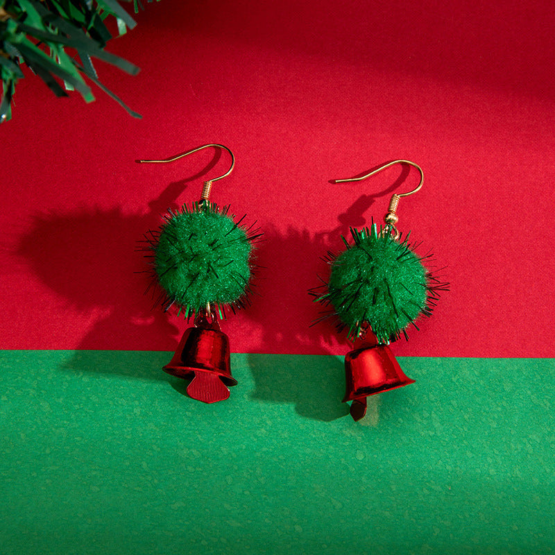 Wholesale  Christmas  Cute Design Creative Hair Ball Red and Green Bow Earrings