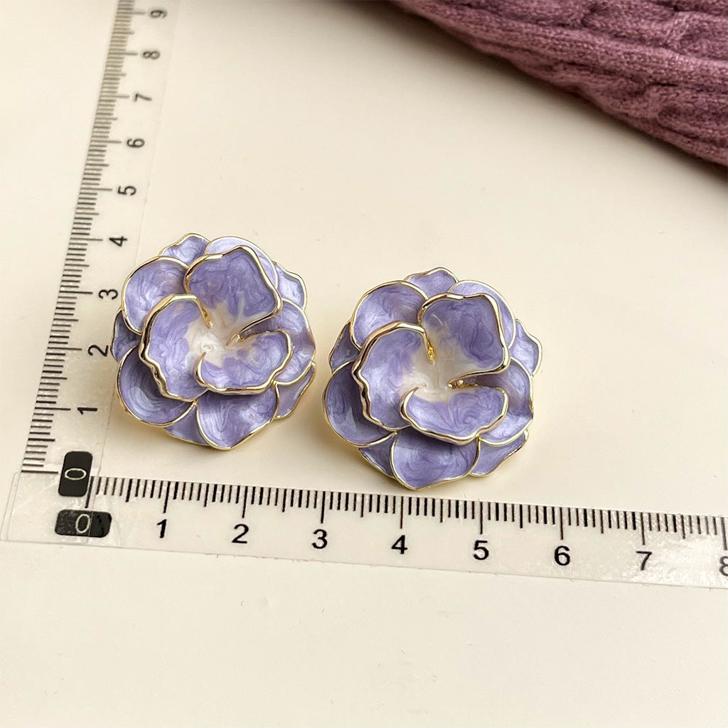 Wholesale French retro Vintage purple oil-drop flower earrings
