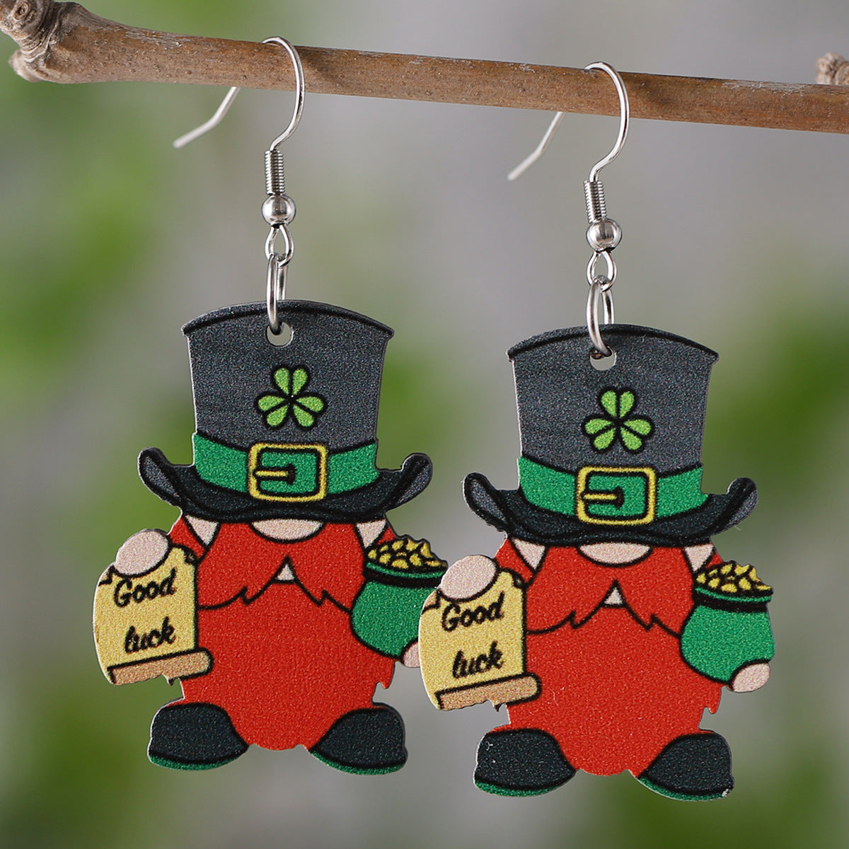 Wholesale St Patrick's Day Clover coffee cup ice cream wooden double-sided earrings