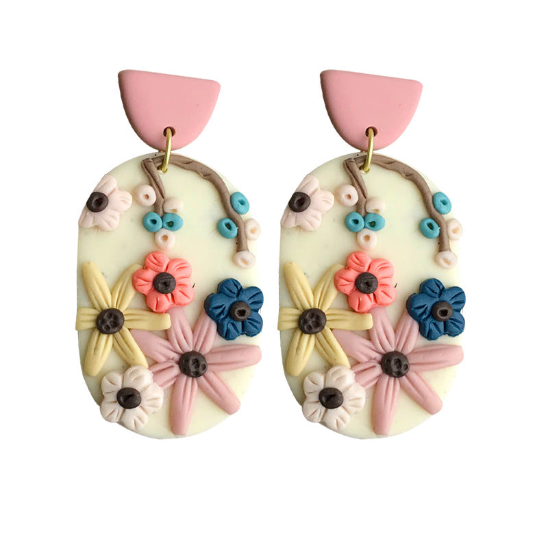 Wholesale Polymer Clay Soft Pottery Exquisite Carved Flower Texture Handmade Earrings ACC-ES-HY081