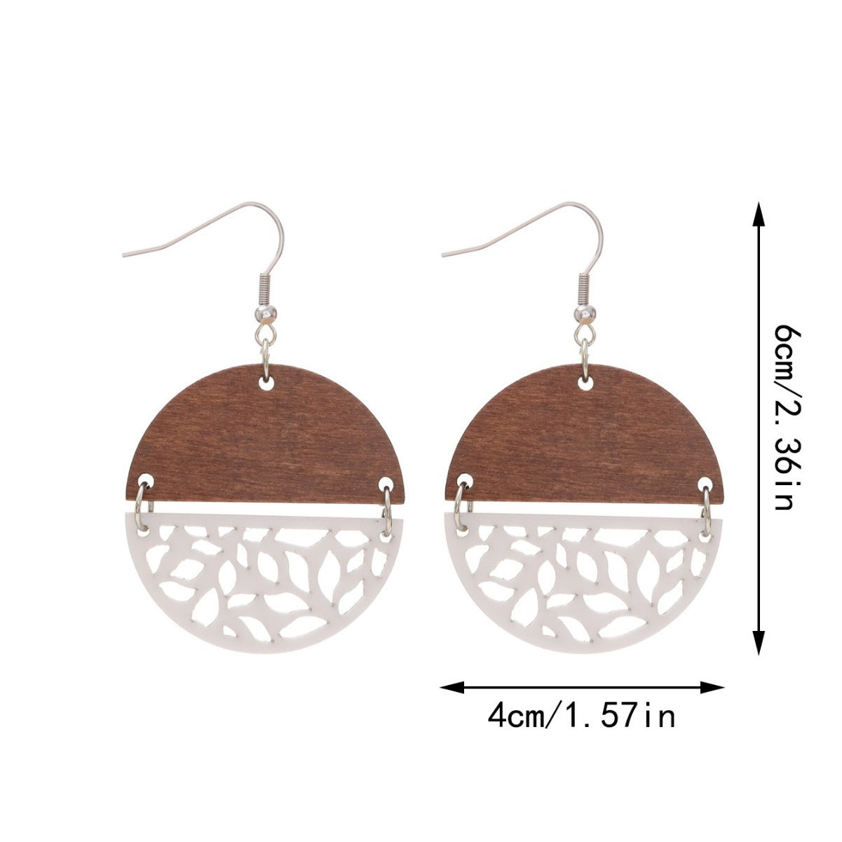 Wholesale  Wooden Hollow Acrylic Round Stitching Bohemian Earrings