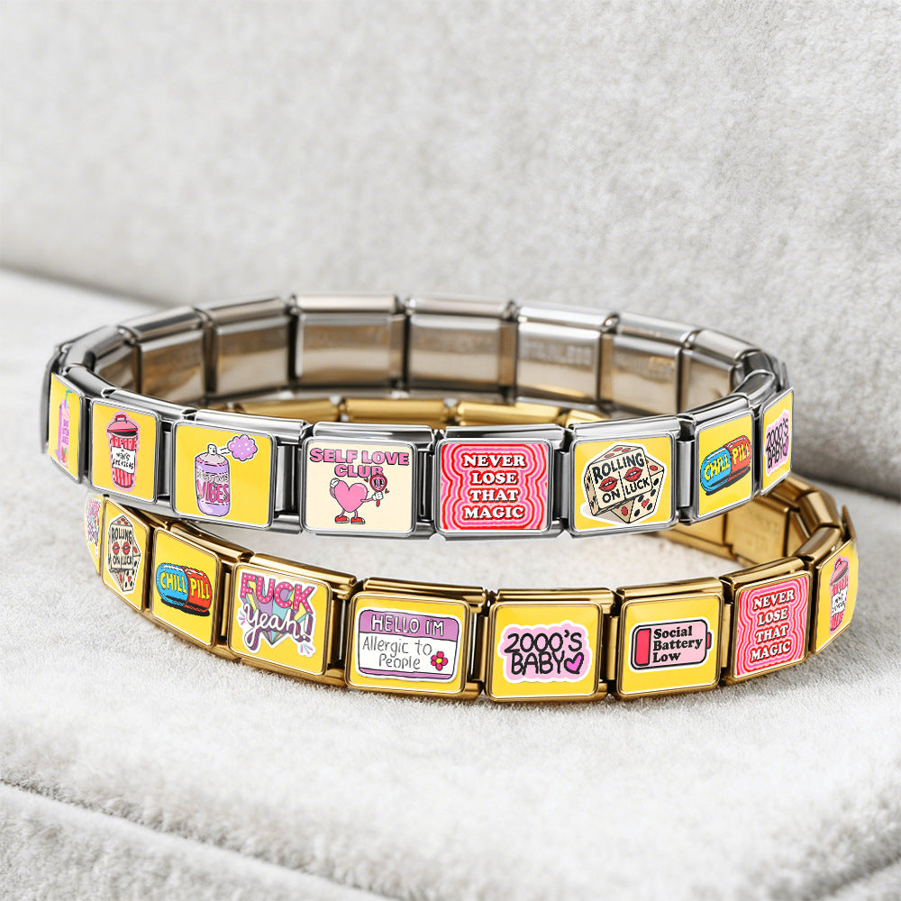 Wholesale Stainless Steel DIY Charm Bracelet with Fun Slogan Letter Beads,  Fashion Accessory for Everyday Wear or Gift