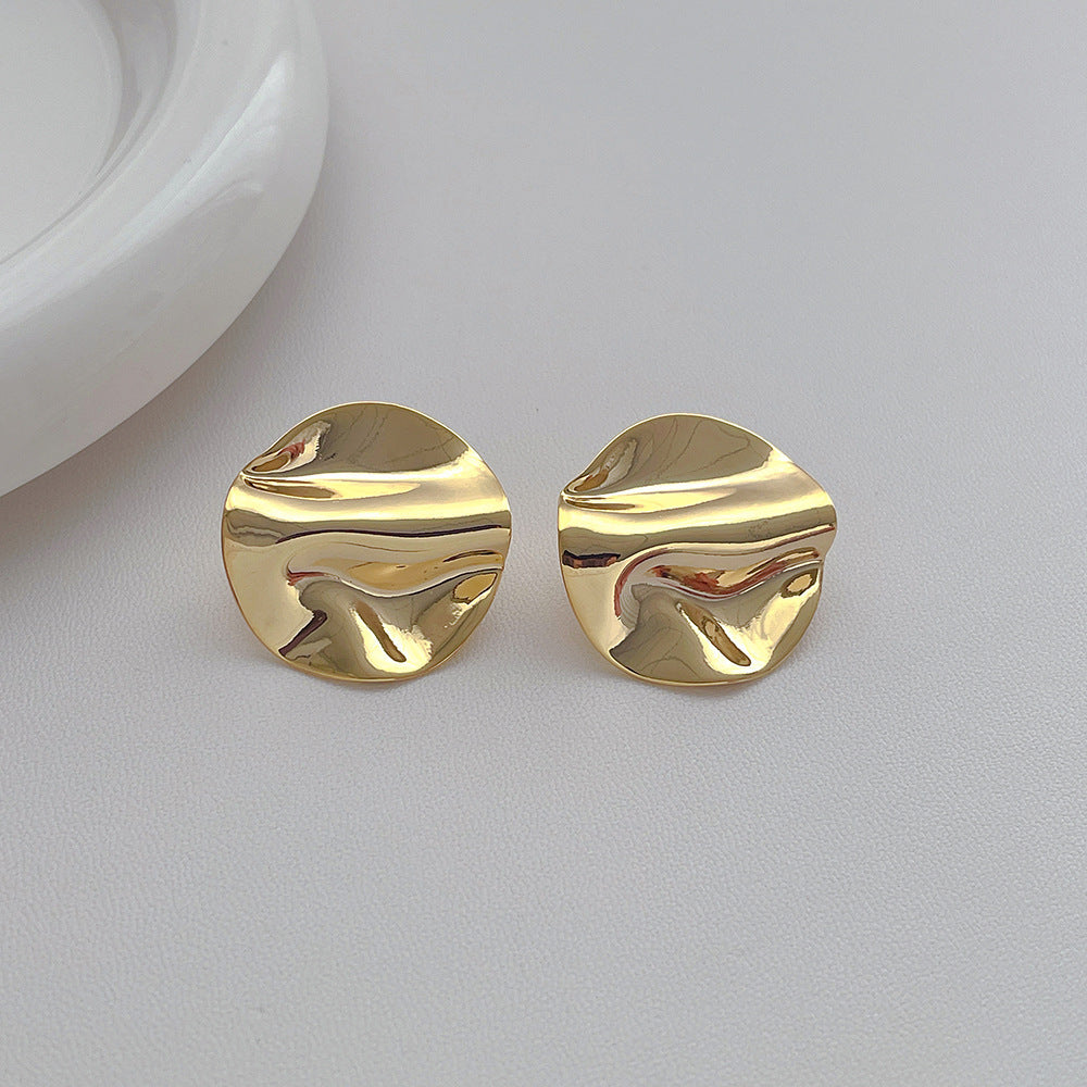 Wholesale  Pleated Metal Round Earrings