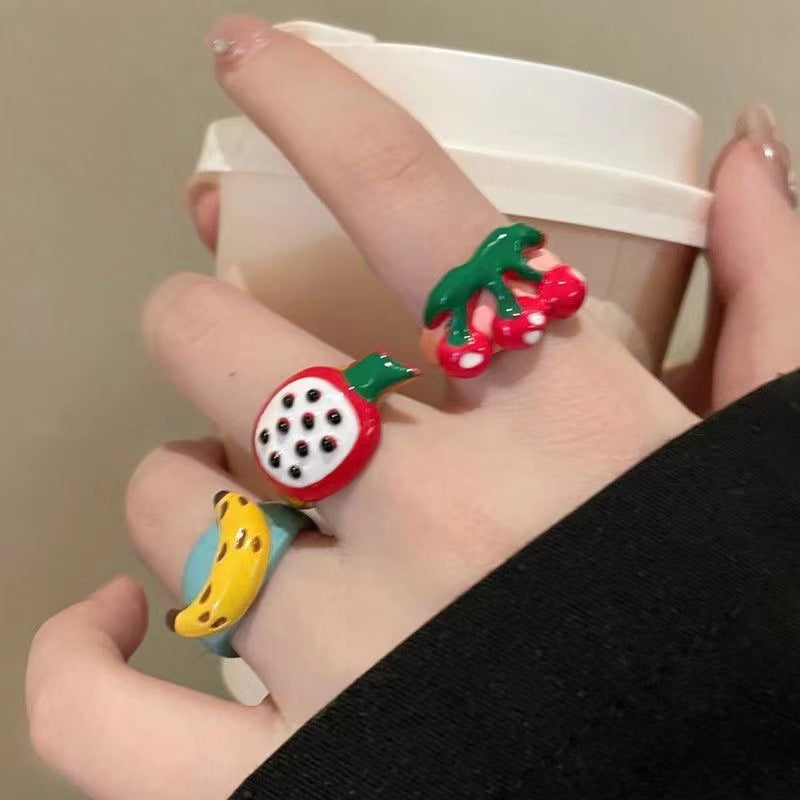 Wholesale  Color Drop Glaze Cartoon Fruit Ring