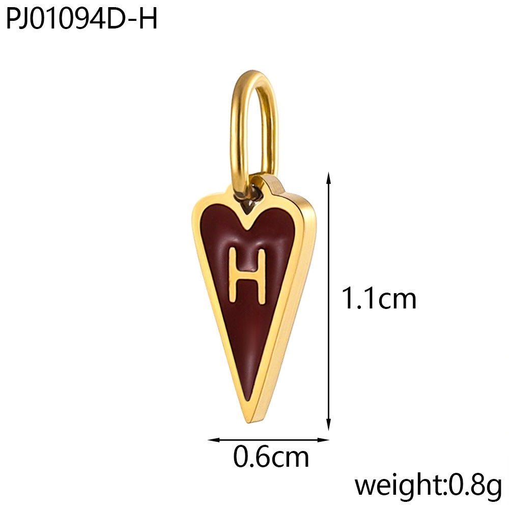 Wholesale Single-sided oil-dropping heart 26 English letters stainless pendant
