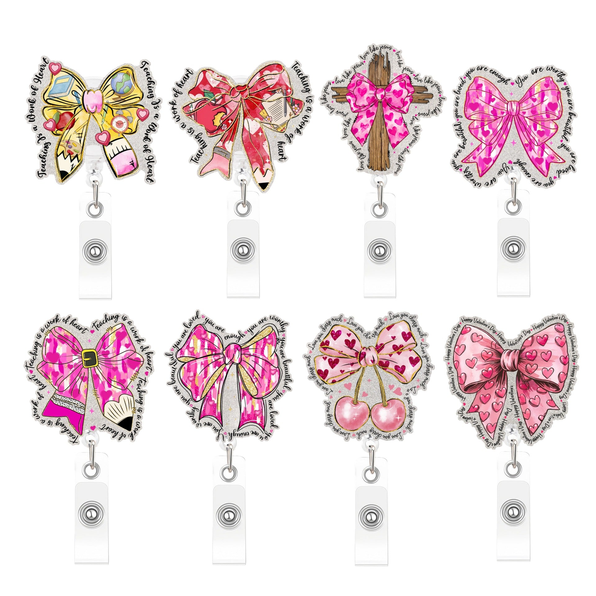 Wholesale  creative quote pink bow Badge Reels