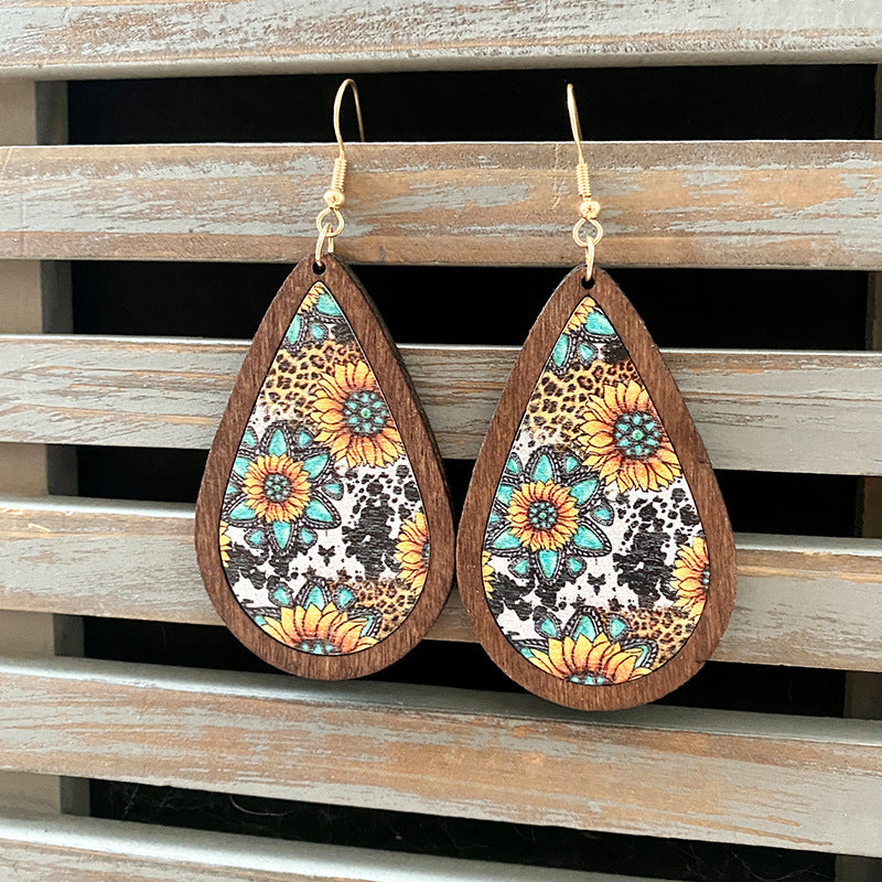 Wholesale Western Style Vintage Wood Earrings Aztec Water Drop Earrings ACC-ES-XinChuan040