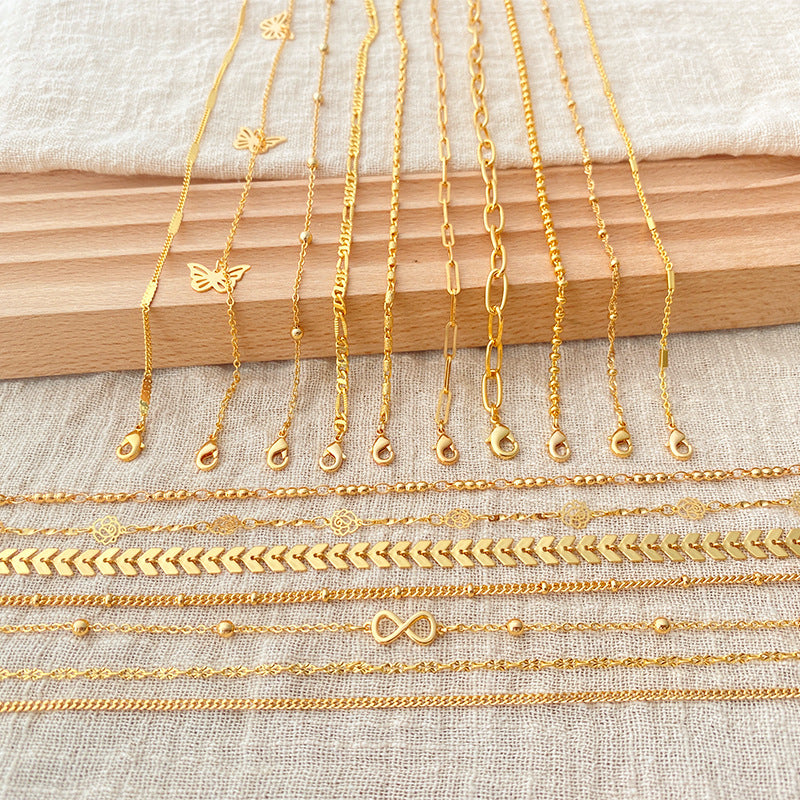 Wholesale electroplating thin chain colorful water-blocking stackable arrow butterfly anklet