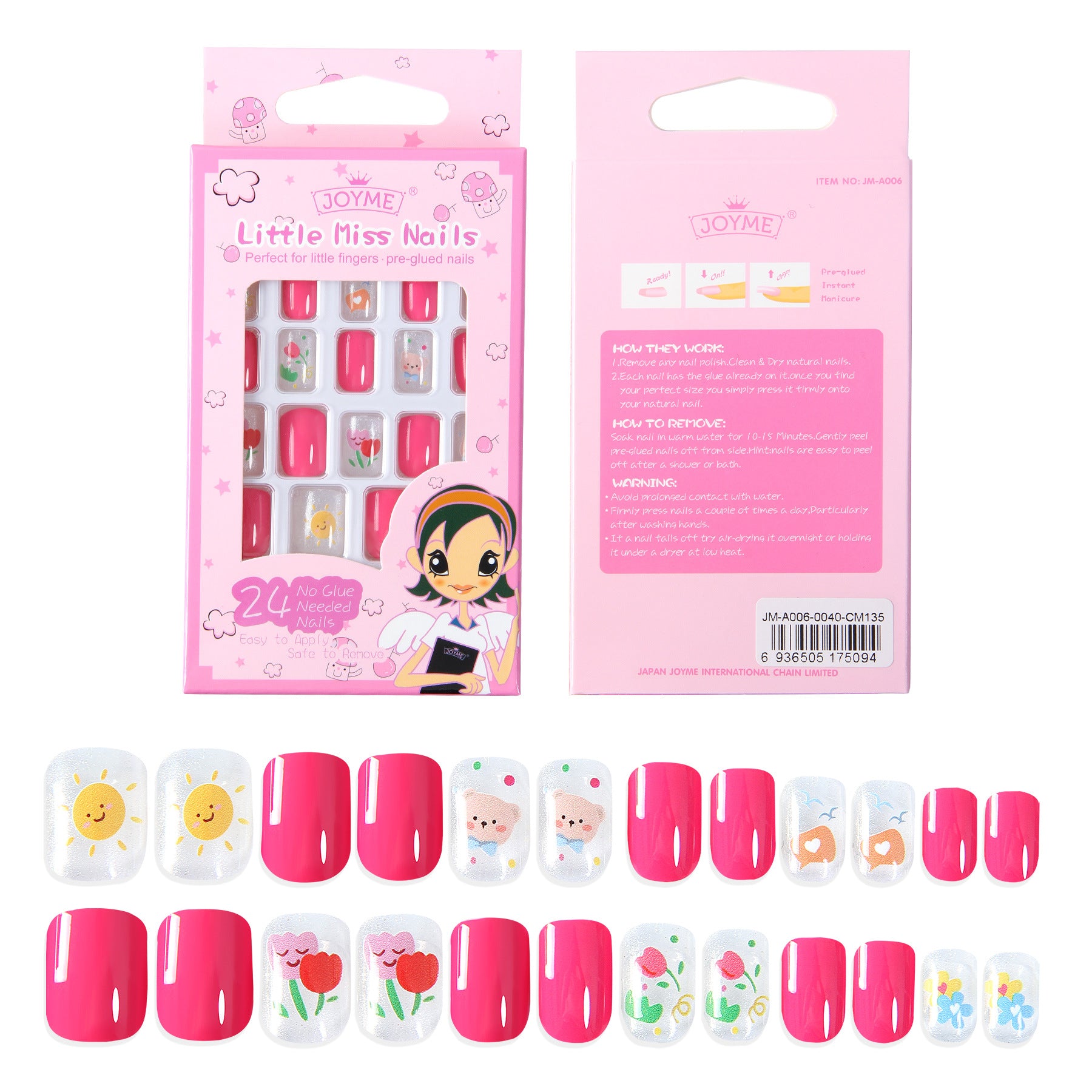 Wholesale Children's Press on Nails Kits 24 Solid Color Back Glue Nail Art Pieces ACC-NS-XKQ004
