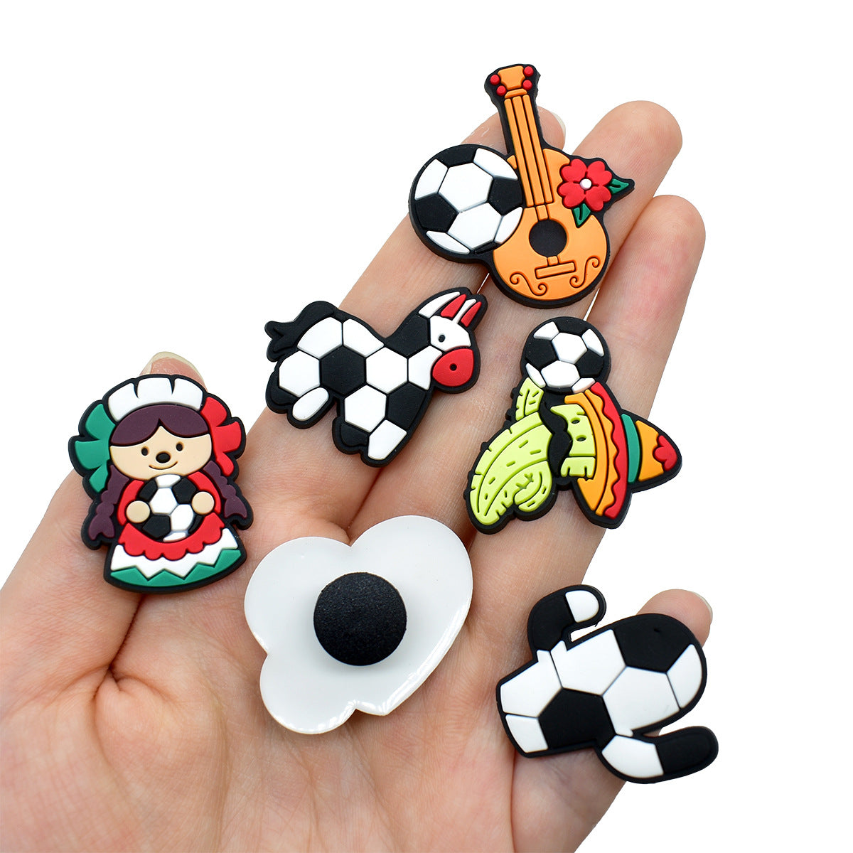 Wholesale Random 100pcs Mexican soccer-themed  PVC Soft Rubber Shoe Buckle Decoration