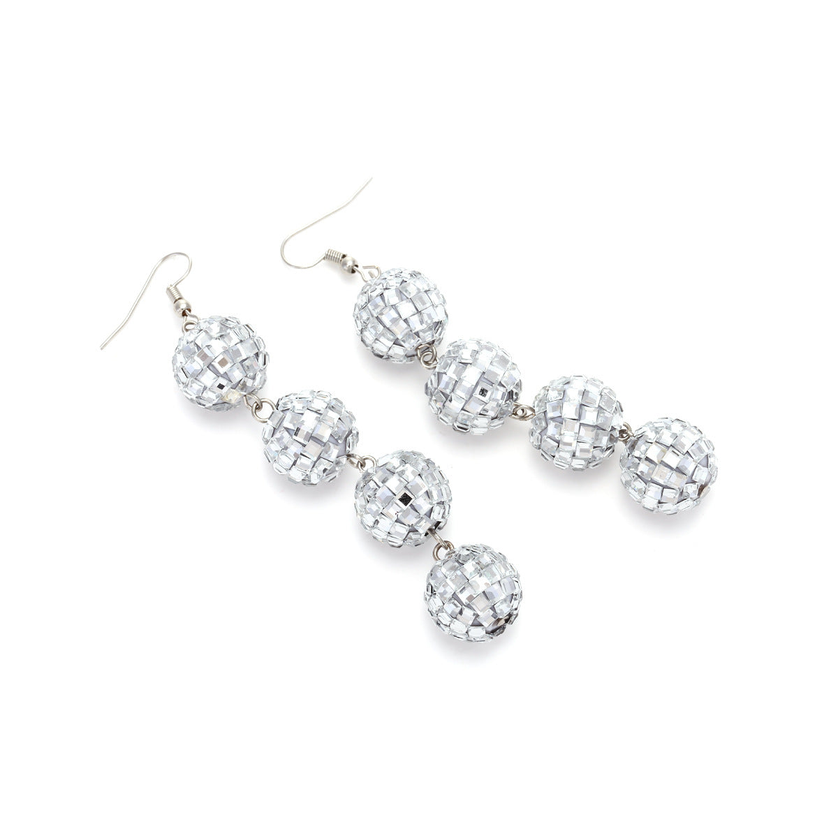 Wholesale Super Flash Handmade Beaded Disco Ball Long Mirror Bead Glass Earrings