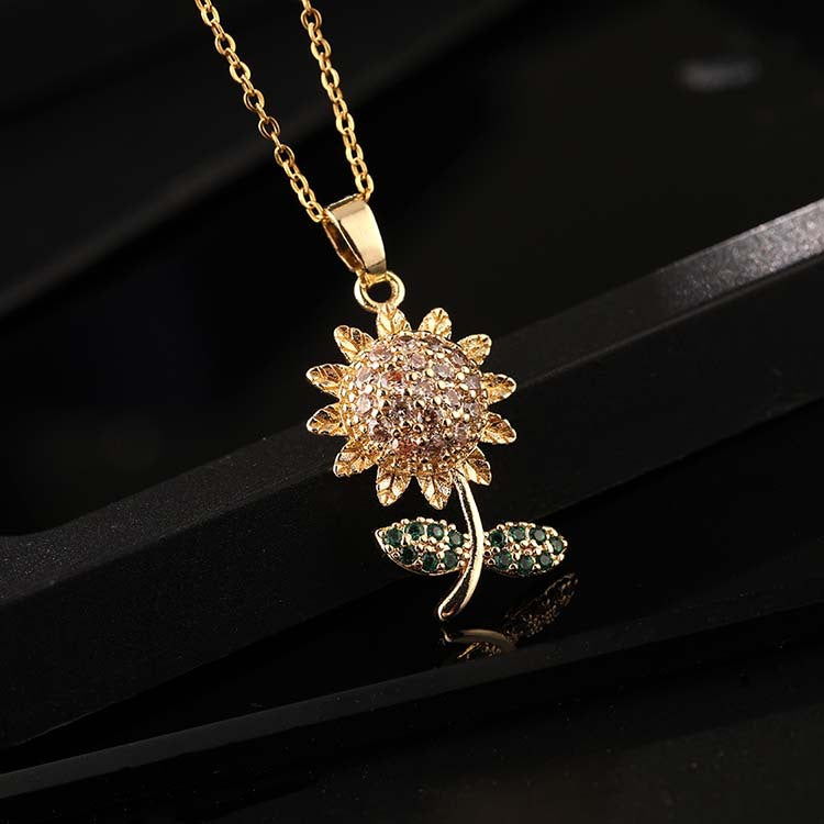 Wholesale Gold Plated Copper Zircon Colorful Sunflower Chain Necklaces ACC-NE-SY003