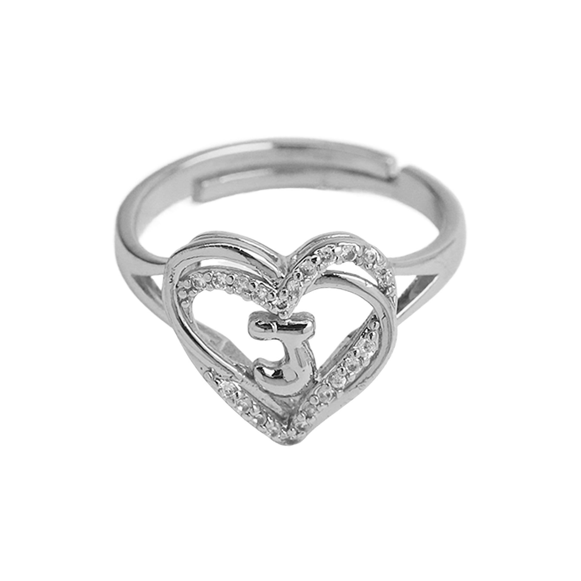 Wholesale silver love heart-shaped 26 English letters open heart women's ring