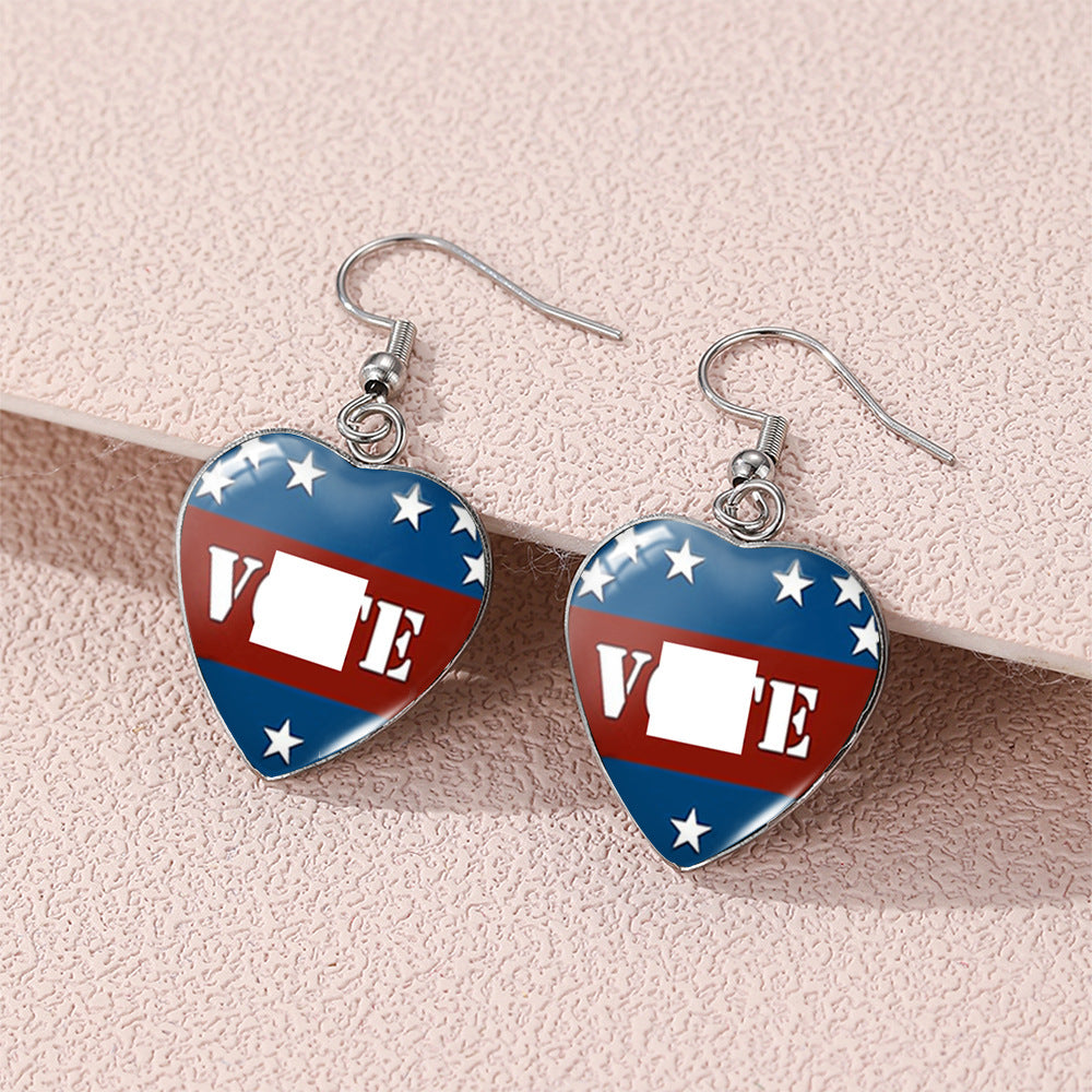 Wholesale Stainless Steel Earrings American Independence Day Love Heart Earrings ACCVIP-ES-XiangLian024