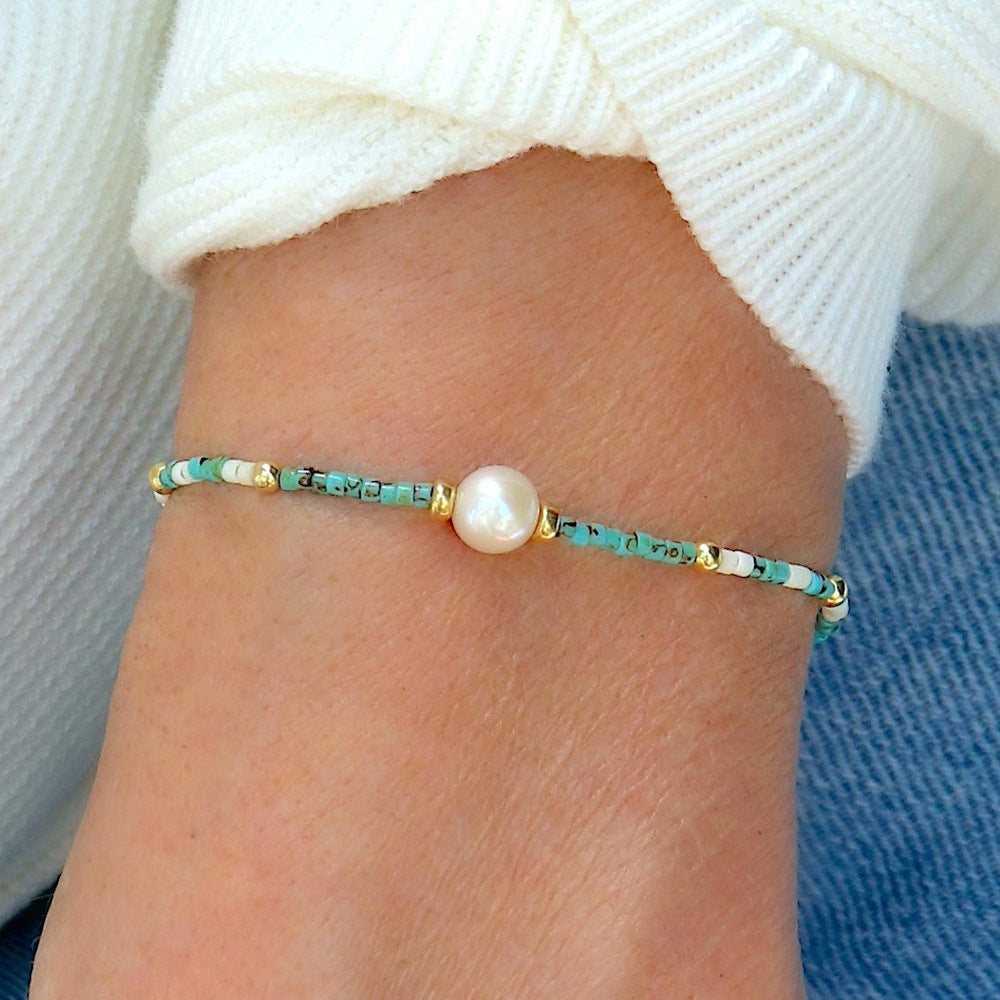 Wholesale Bohemian Style White Pearl Seed Bead Bracelet With Copper Beads Elastic Stretch Unisex Jewelry Accessory For Everyday Wear