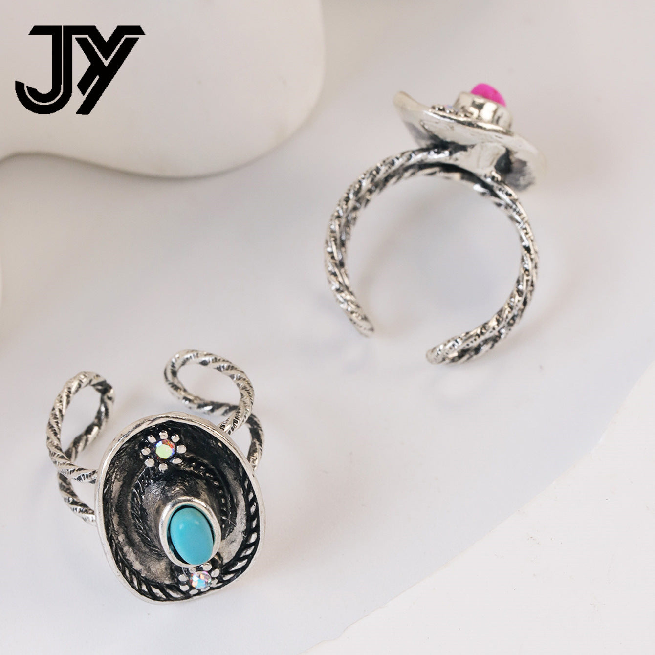 Wholesale Zinc Alloy Inlay Flower Ring Set Retro Ethnic Style Fashion Accessory for Women Gift