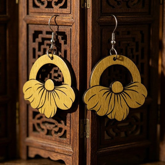 Wholesale Wooden French Vintage Printed Earrings For Women Stylish Jewelry Accessory Gift Resale