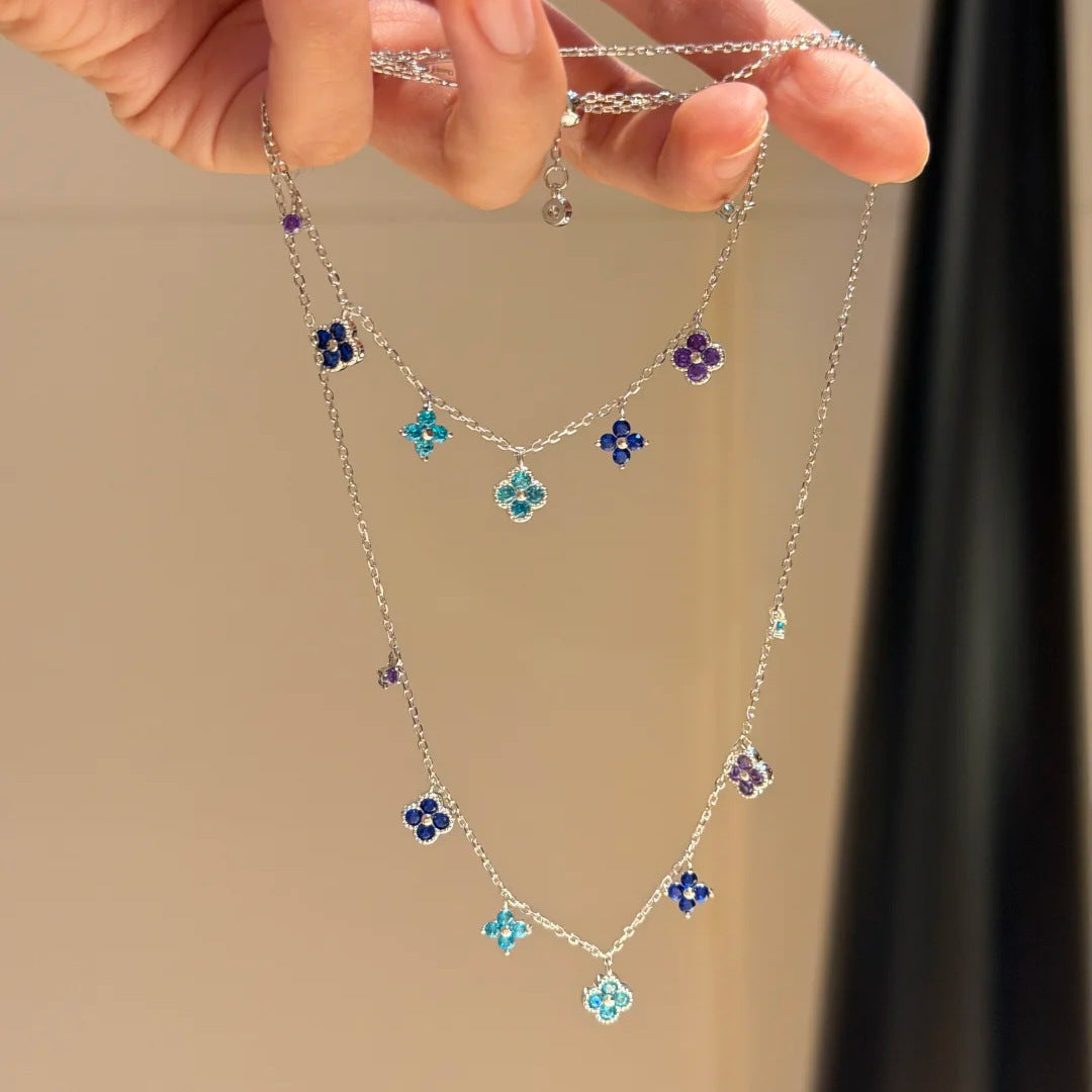 Wholesale Copper Crystal Inlaid Four-Leaf Clover Flower Pendant Necklace,  Fashion Accessory for Women