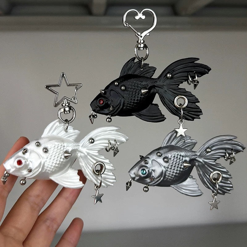 Wholesale 3D Punk Goldfish Keychain Black Resin Bag Charm Fashion Accessory Gift For Everyday Use
