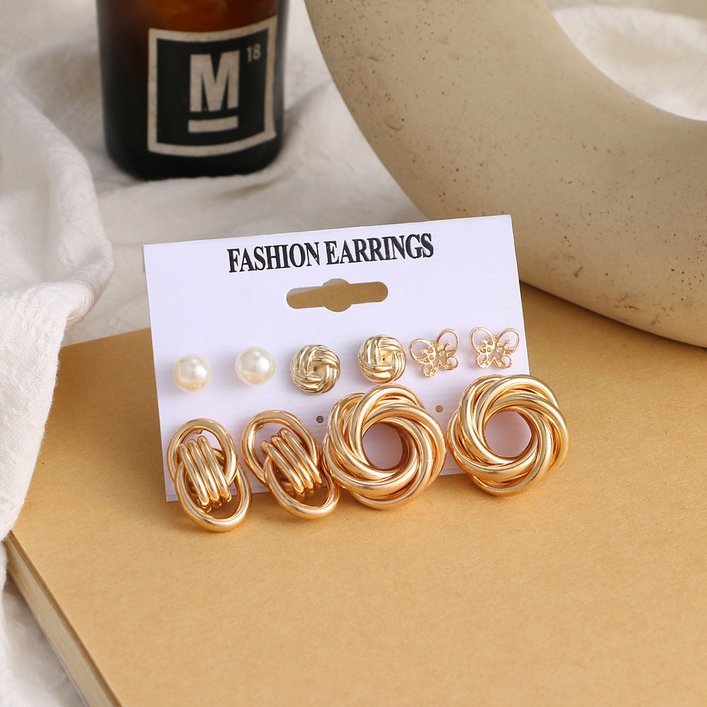 Wholesale Gold Pearl Earrings Set Metal Earrings Heart-Shaped Butterfly Earrings