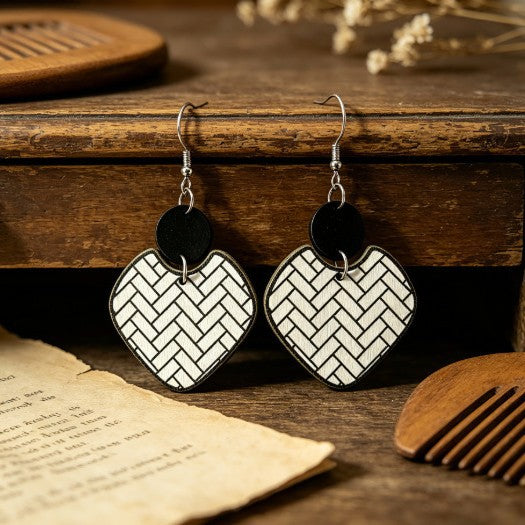Wholesale Bohemian Striped Geometric Painted Wooden Pendant Earrings Stylish Fashion Accessory For Gift And Boutique Resale
