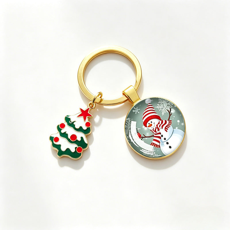 Wholesale Christmas Themed Metal Keychain Pendant With Epoxy Print Decorative Car Key Accessory Gift For Boutique Resale