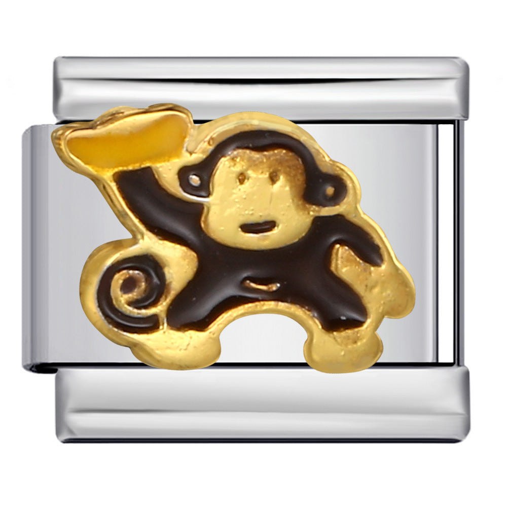 Wholesale  Italian Charm Bracelet 9mm DIY  welded dripping animal pattern Creative Stainless Steel Composable Bracelet