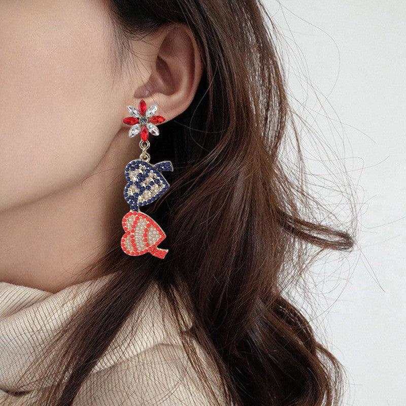 Wholesale  US Independence Day Creative Metallic Set with Rice Bead Earrings