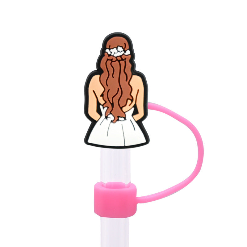 Wholesale Random 100pcs Valentine's Day Series 8/10mm PVC Soft Straw Tube Cap