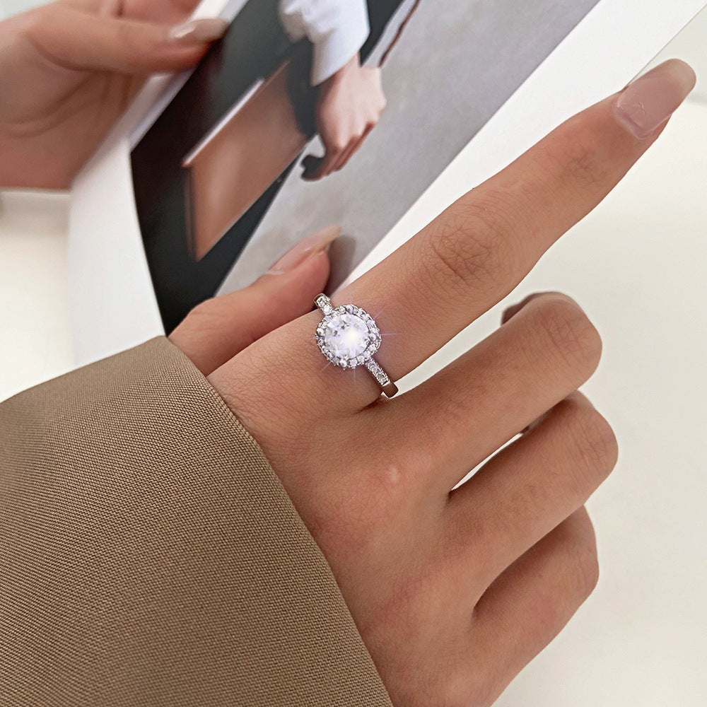 Wholesale  Shiny Full Diamond Opening  Four-claw Square Diamond Ring