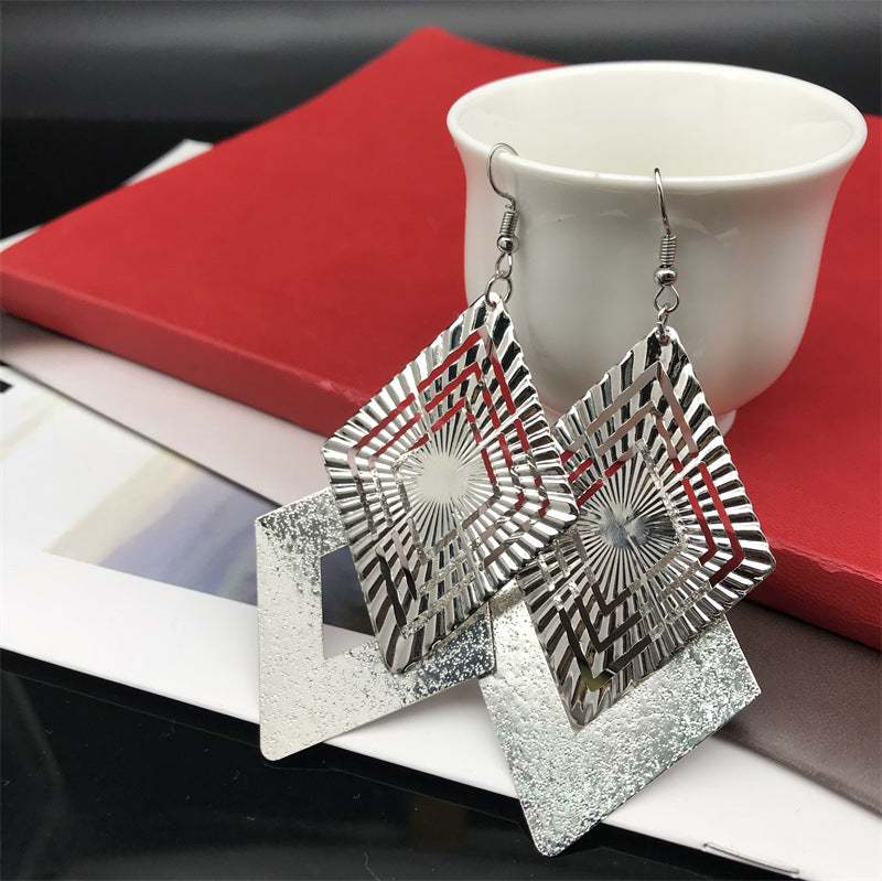 Wholesale Rhombus Geometric Metal Long Earrings ACC-ES-FX053