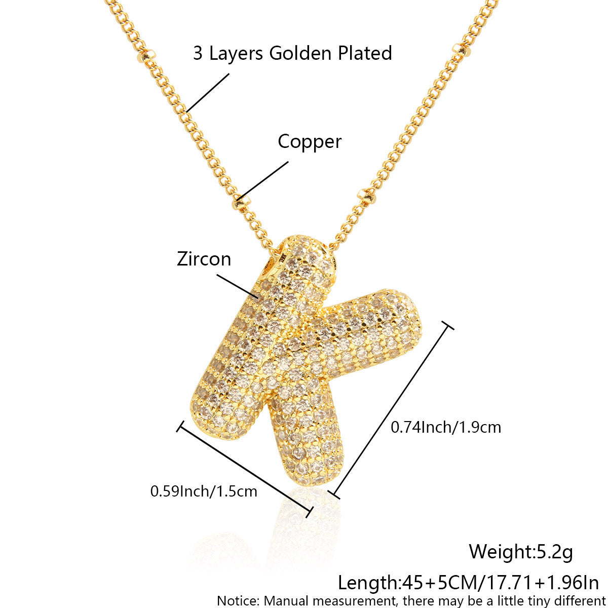 Wholesale Micro Inlaid Zircon Necklace 26 English Letters Balloon Letter Necklace ACC-NE-BaiTian002