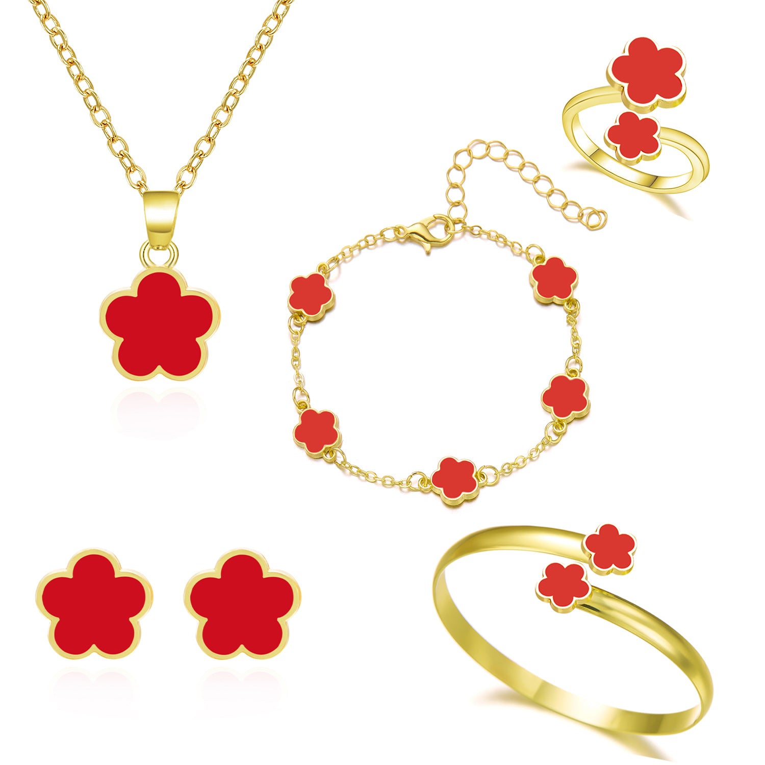 Wholesale Five Petal Flower Bracelet Necklace Set  ACC-NE-YingHao008